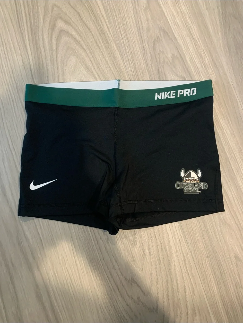 Nike Black Athletic Shorts with Green Waistband